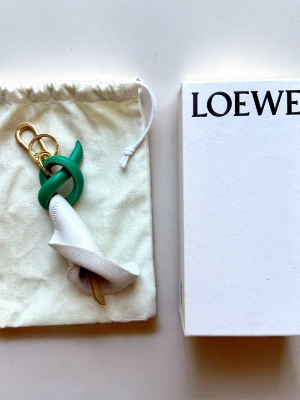 Loewe White Leather Calla Lily Flower Bag Charm Keychain